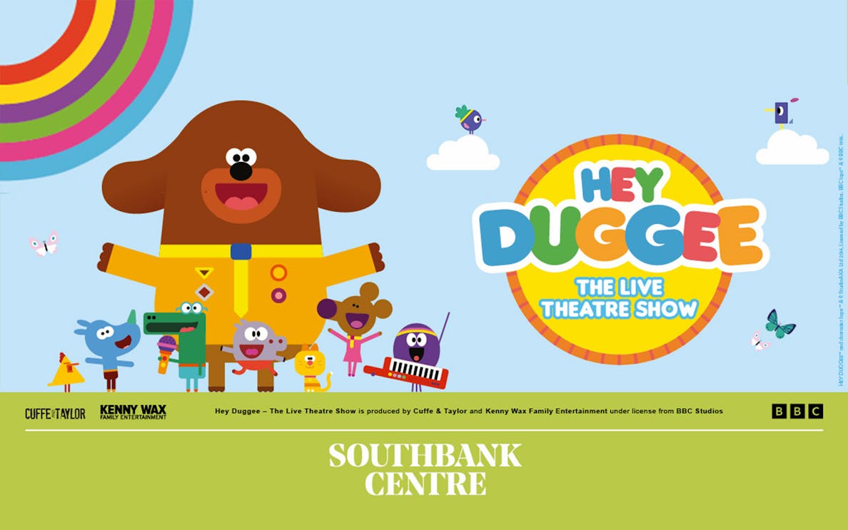 Hey Duggee characters promoting the live theatre show at Southbank Centre.