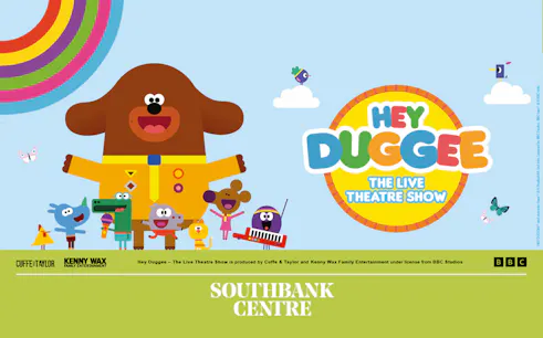 Hey Duggee characters promoting the live theatre show at Southbank Centre.