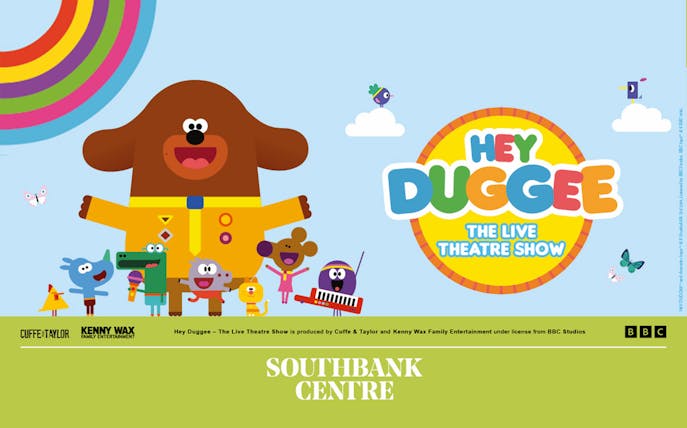 Hey Duggee characters promoting the live theatre show at Southbank Centre.
