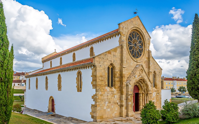 Knights Templar church exterior in Tomar, Portugal, part of Lisbon tour.