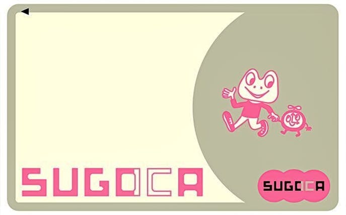 Sugoca IC Card with cartoon characters in pink on a beige background.