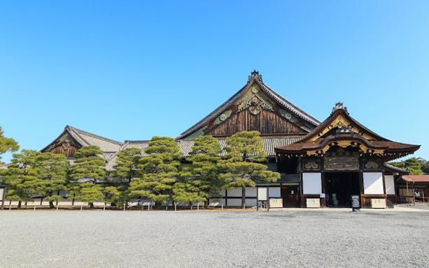 Nijo Castle entrance with traditional Japanese architecture in Kyoto, Japan.