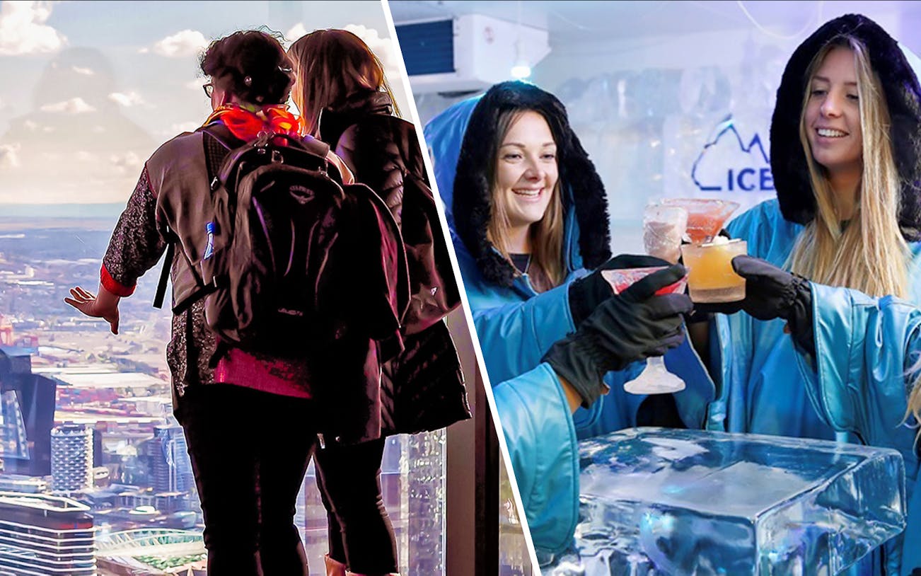Visitors enjoying views from Melbourne Skydeck and toasting drinks at IceBar Melbourne.