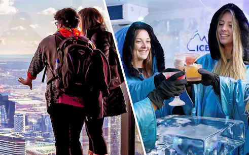 Visitors enjoying views from Melbourne Skydeck and toasting drinks at IceBar Melbourne.