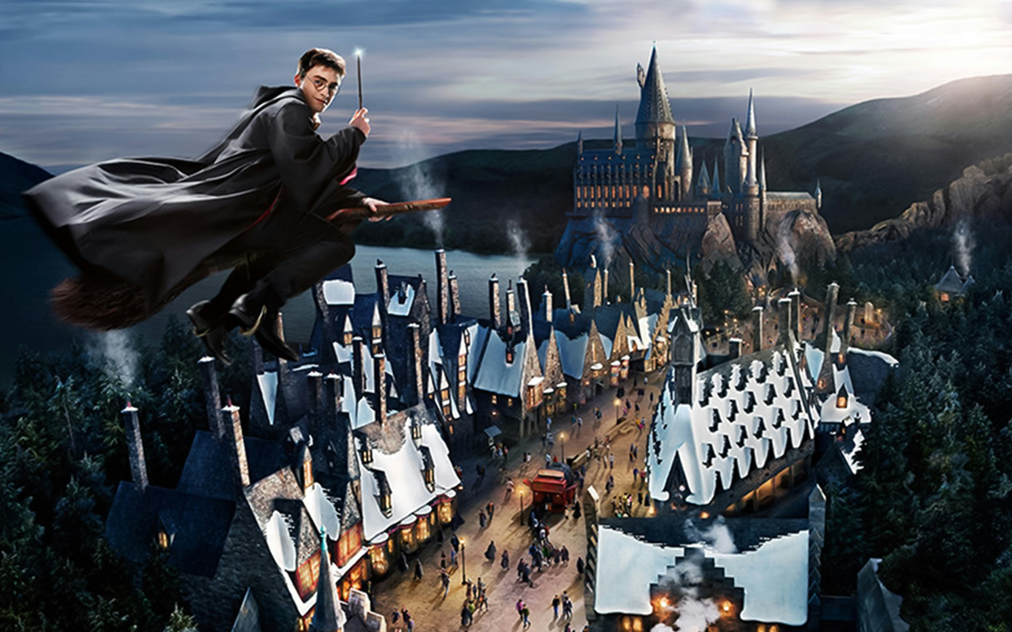 Universal Studios Japan entrance with countdown party decorations, Osaka.