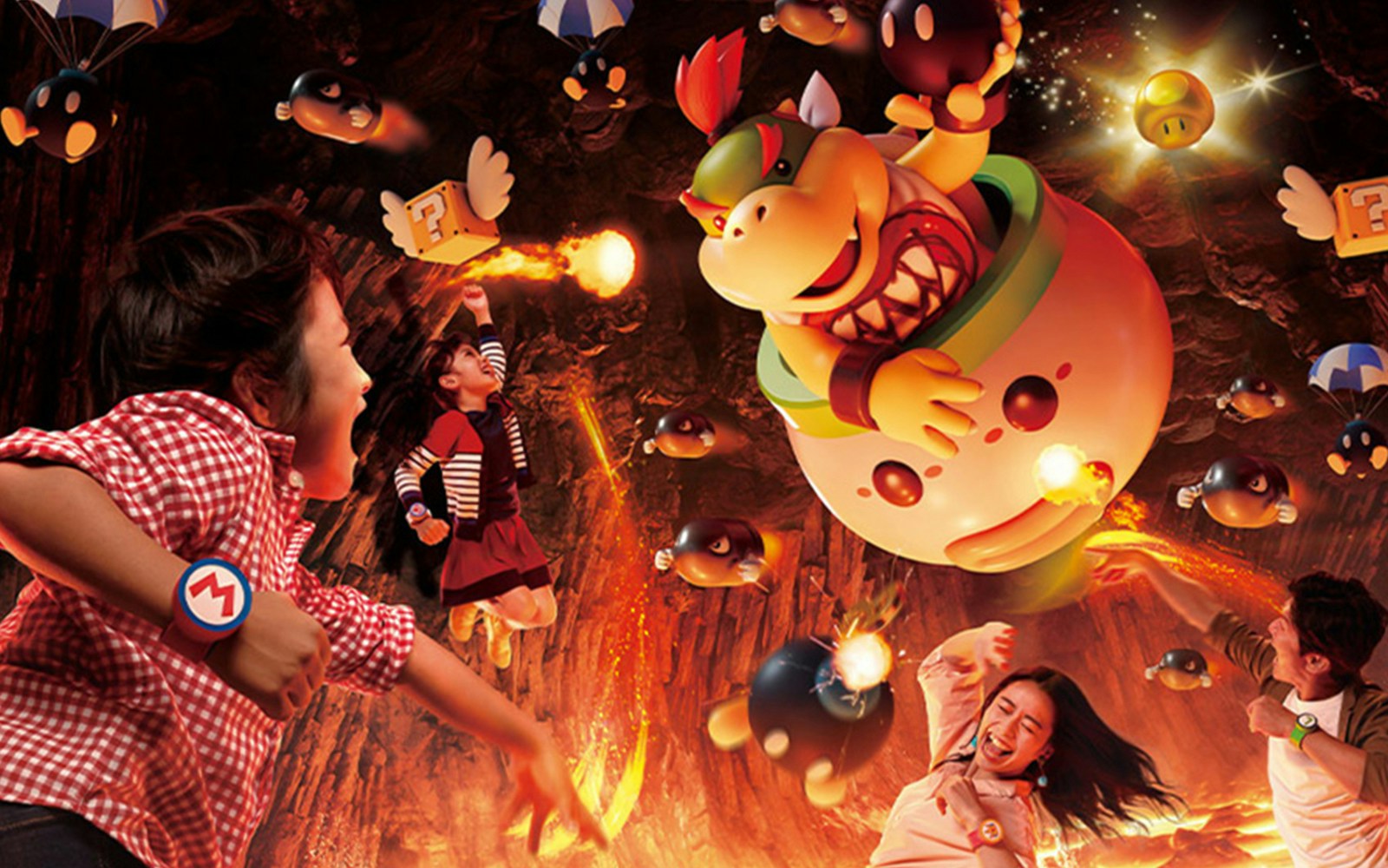 Visitors enjoying a Mario-themed attraction at Universal Studios Japan.