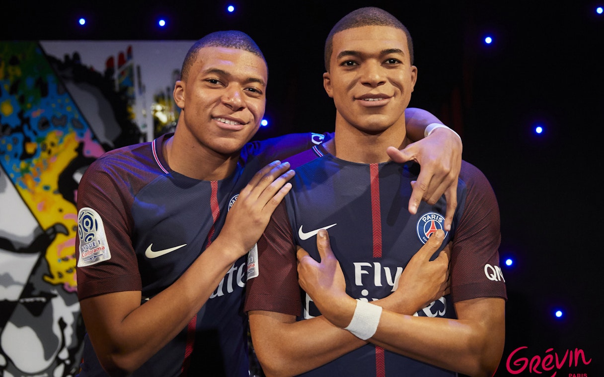 Wax figure of a football player at Grévin Paris wax museum.