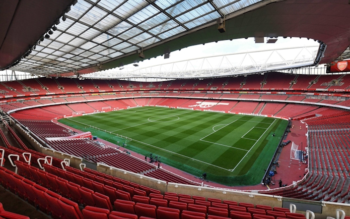 Arsenal FC Emirates Stadium interior view, London.