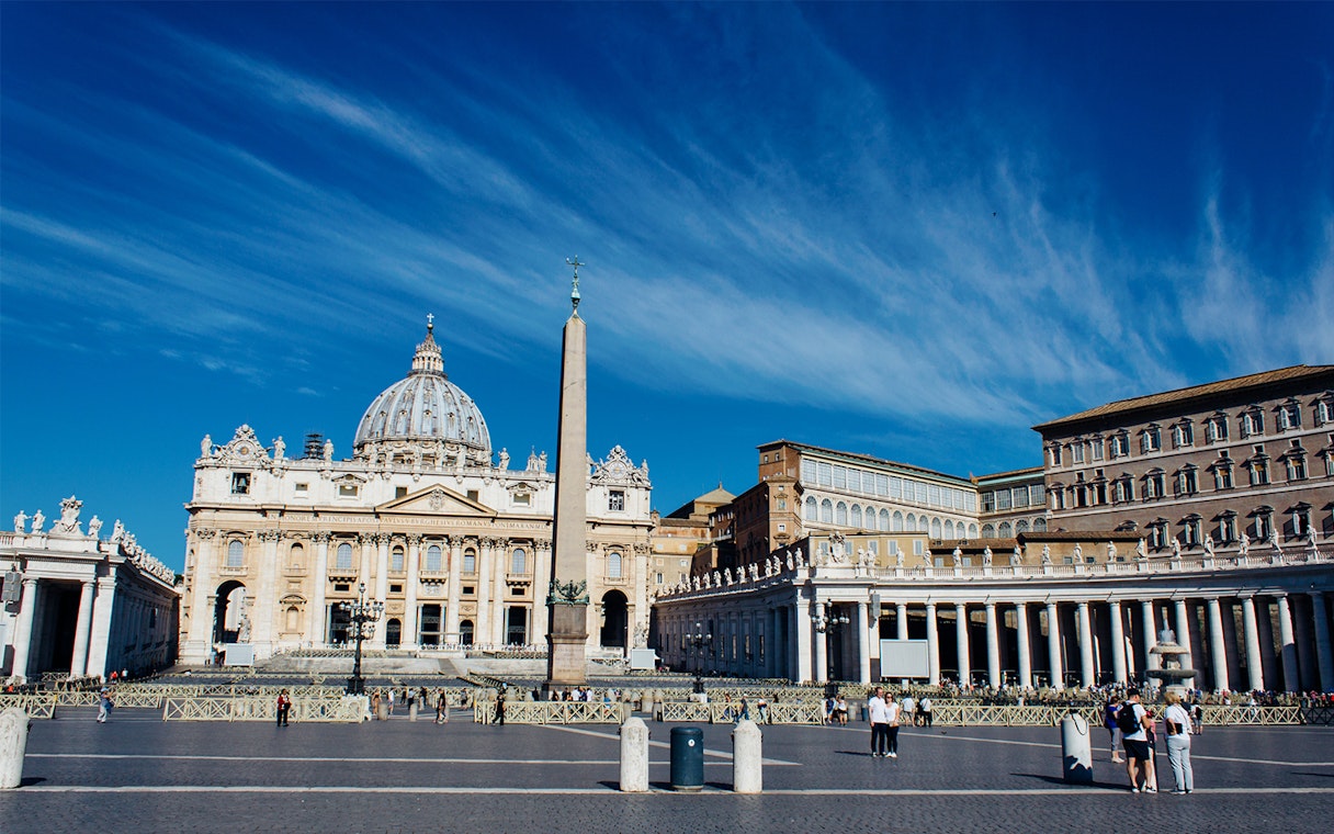 St. Peter's Basilica and obelisk in Vatican City, featured on the Official Angels & Demons Tour.