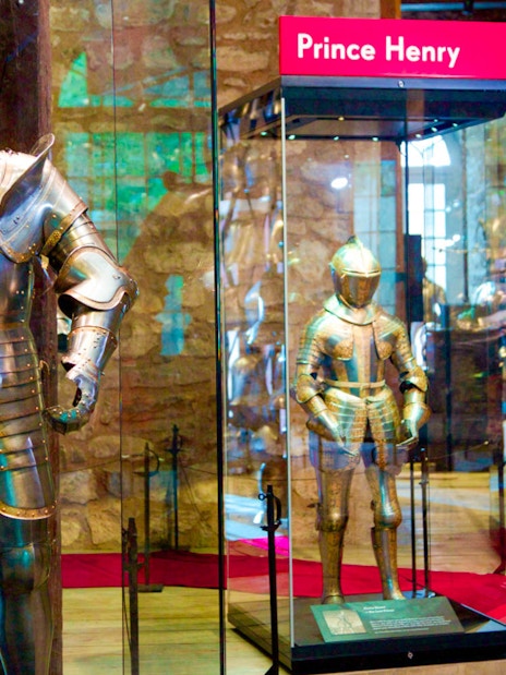 Armour displays of Prince Henry and King Charles I at Tower of London exhibition.