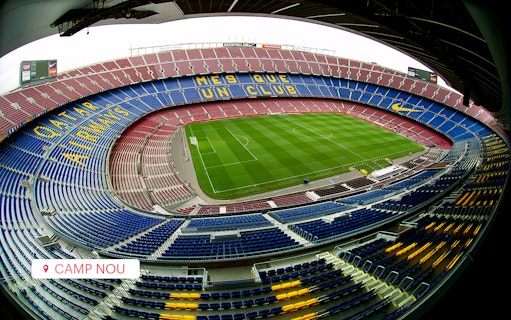 Camp Nou stadium in Barcelona, view of the empty stands and field.