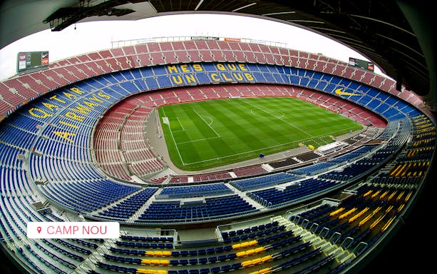 Camp Nou stadium in Barcelona, view of the empty stands and field.