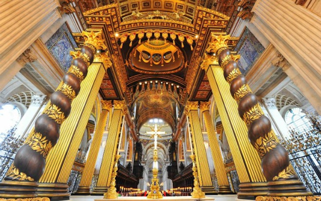 St. Paul's Cathedral interior with ornate golden columns, London Experience with Lunch.