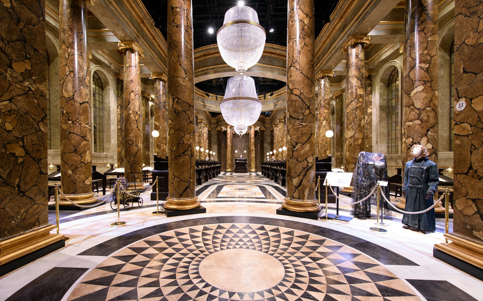 Gringotts Wizarding Bank interior at Harry Potter Warner Bros. Studio Tour, London.
