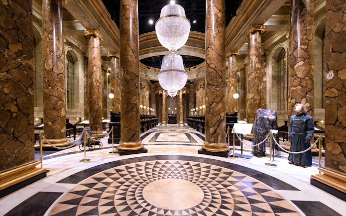 Gringotts Wizarding Bank interior at Harry Potter Warner Bros. Studio Tour, London.