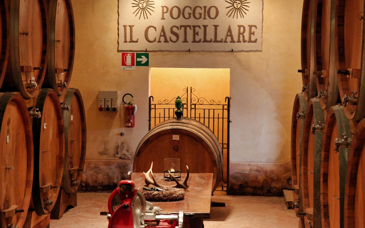 Winery barrels at Poggio Il Castellare, Tuscany, part of the Best of Tuscany in One Day tour from Rome.