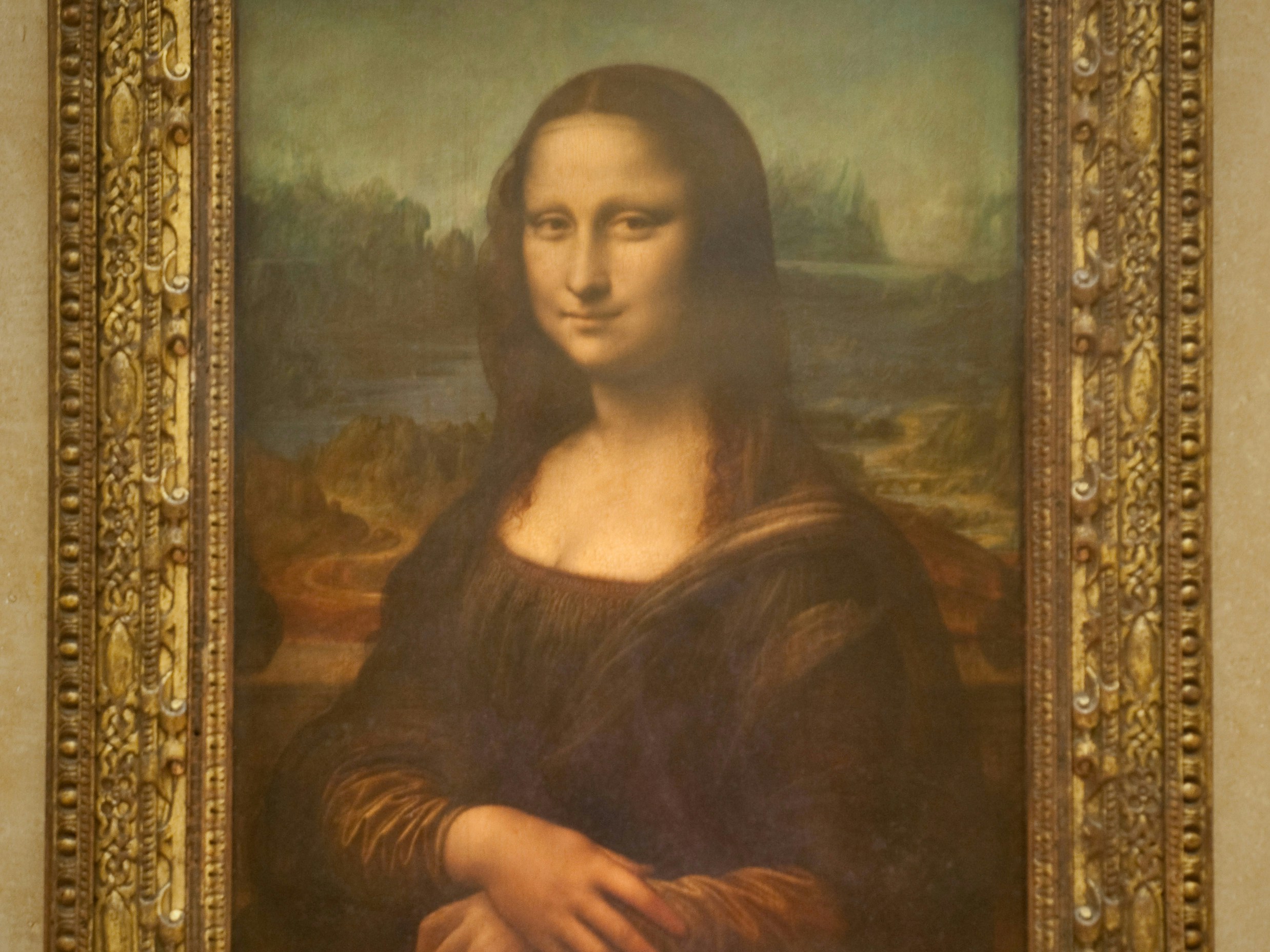 Mona Lisa painting at the Louvre Museum in Paris.