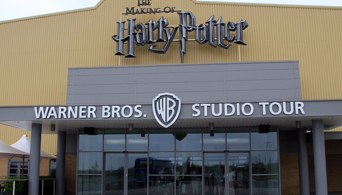 Warner Bros. Studio Tour entrance with Harry Potter signage.