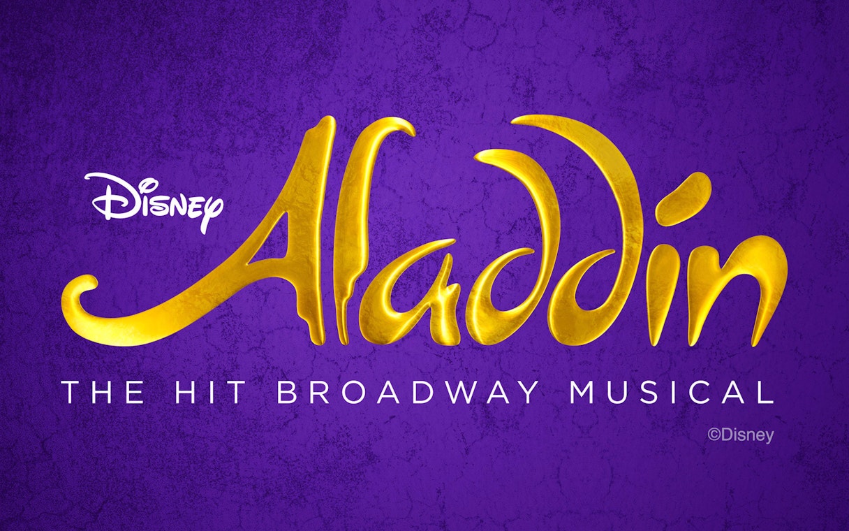 Aladdin Broadway musical logo on purple background