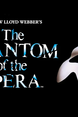 Phantom of the Opera logo with mask and red rose.