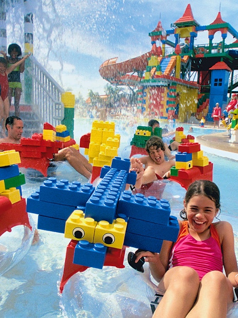 Visitors enjoying water rides at LEGOLAND® Water Park Dubai.