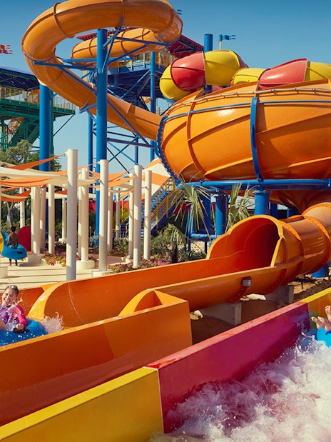 Visitors enjoying water slides at LEGOLAND® Dubai.