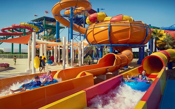 Visitors enjoying water slides at LEGOLAND® Dubai.