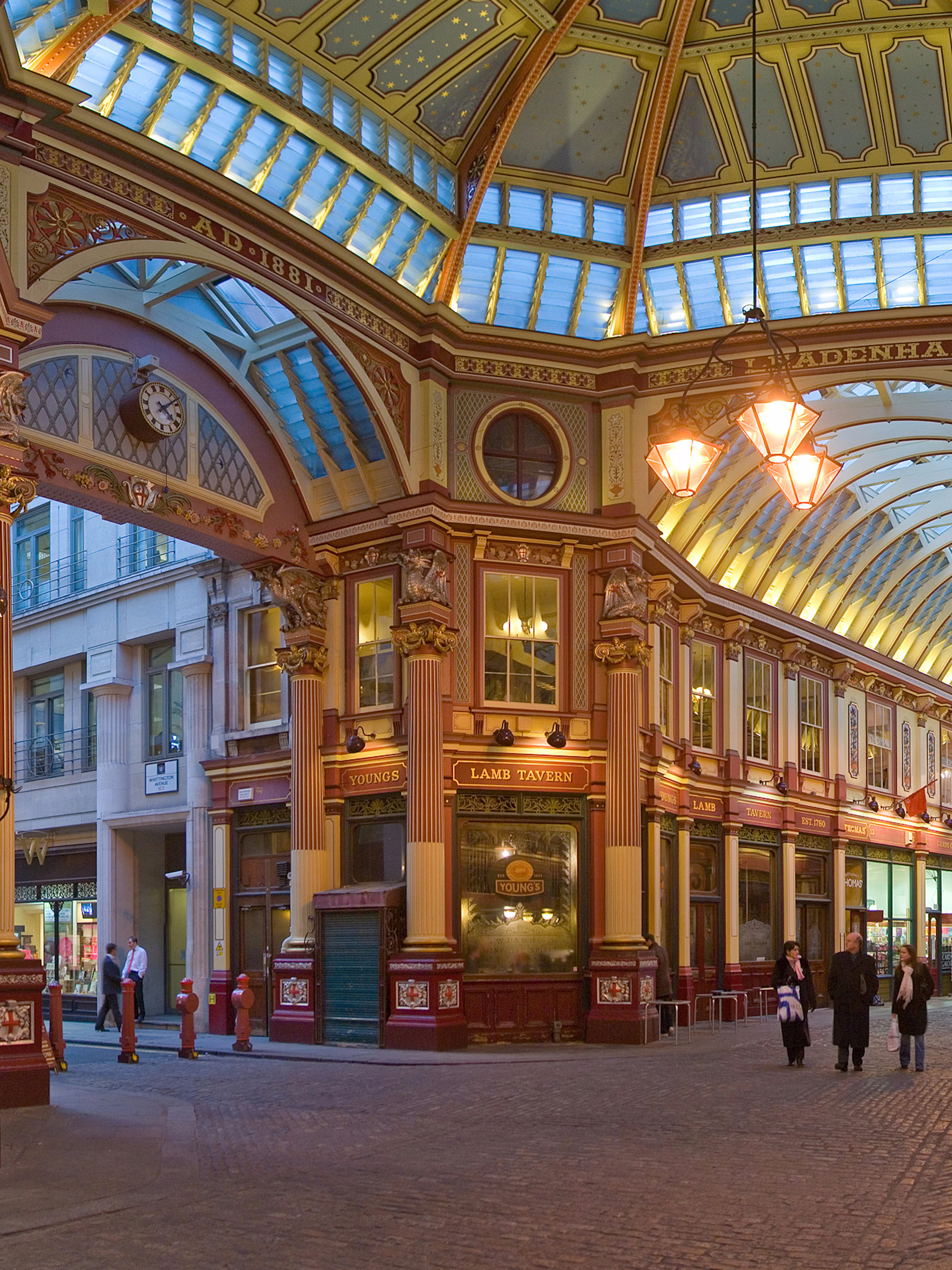 Leadenhall Market, a filming location for Diagon Alley in the Harry Potter films, London.