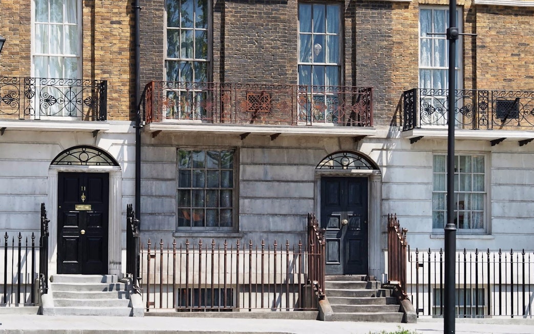 Terraced houses on Claremont Square, a filming location for the Harry Potter Bus Tour in London.