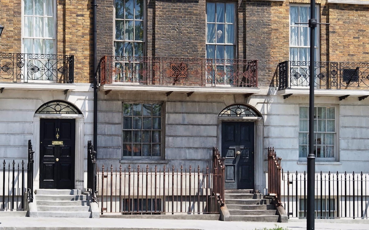 Terraced houses on Claremont Square, a filming location for the Harry Potter Bus Tour in London.
