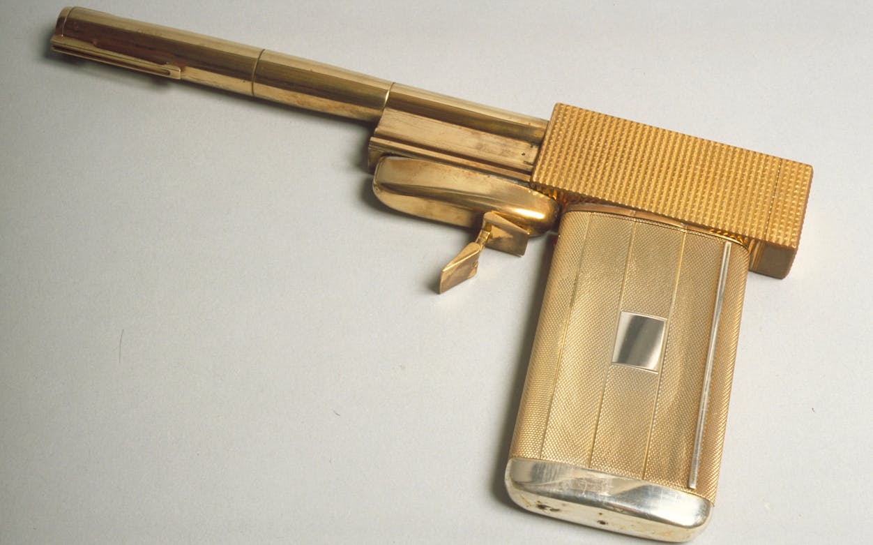 Golden gun prop from 007 Exhibition at Burj Khalifa, Levels 124, 125, and 148.
