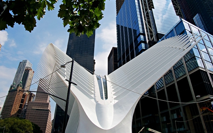 Oculus structure at World Trade Center near 9/11 Memorial, New York City.
