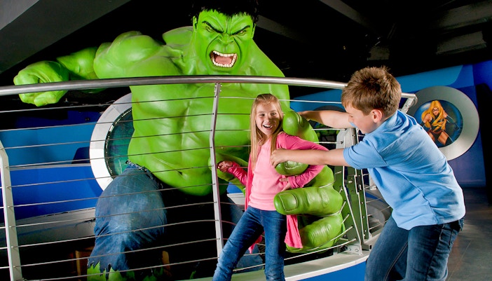 Wax figures of The Hulk at Madame Tussauds, London.
