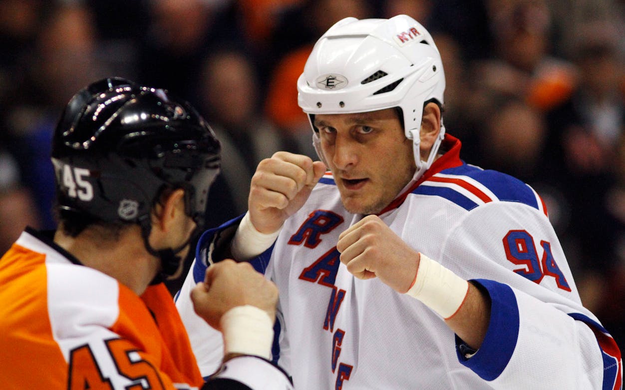 Philadelphia Flyers playing against New York Rangers at Madison Square Garden.