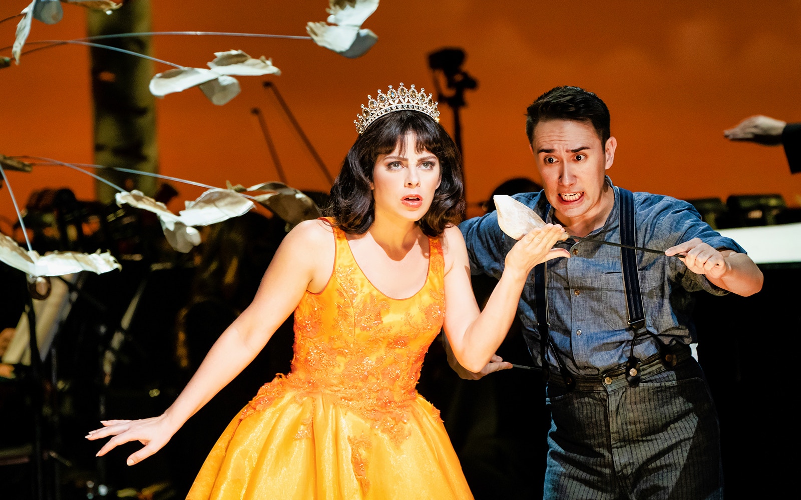 Actors performing a scene from "Into The Woods" musical.
